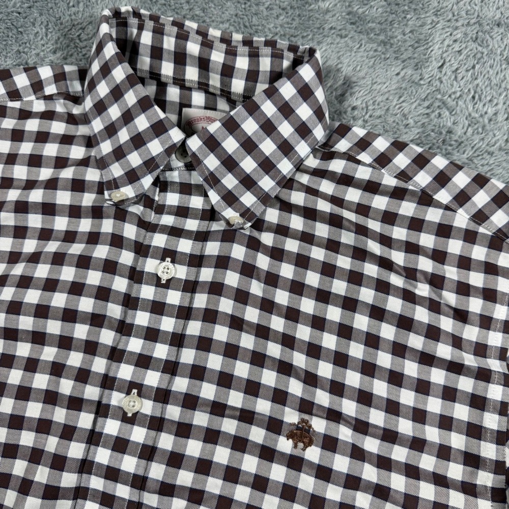 Brooks Brothers Brown Gingham Check Supima Cotton Chest Logo Button Shirt Size M